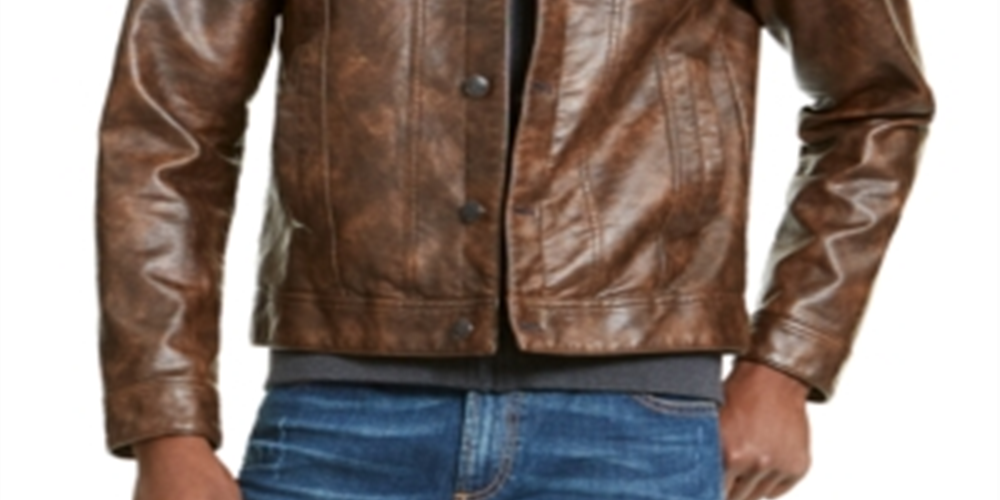 American Rag Men's Faux Leather Trucker Jacket Brown Size XX-Large