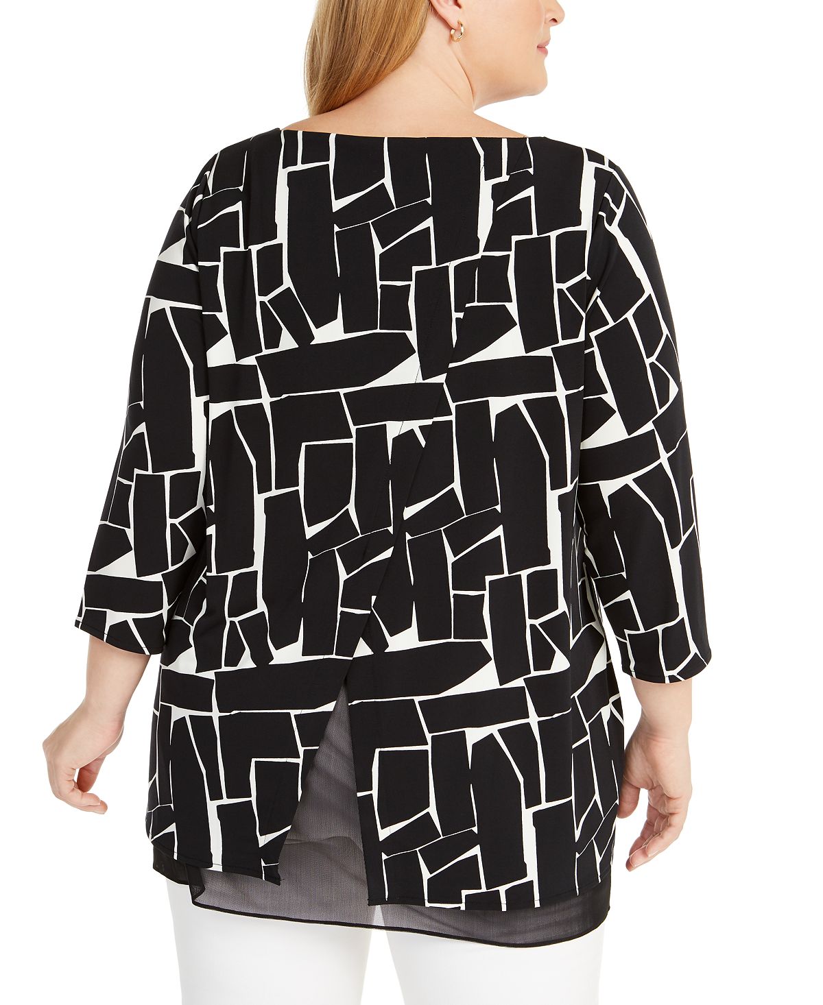 Alfani Women's Plus Printed Mesh Underlay Top Black Size 1X