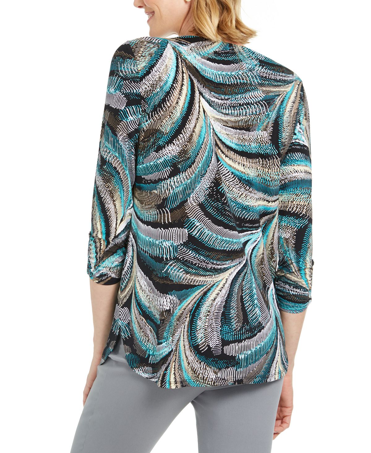 JM Collection Women's Zip Neck Textured Tunic Black Size XX-Large