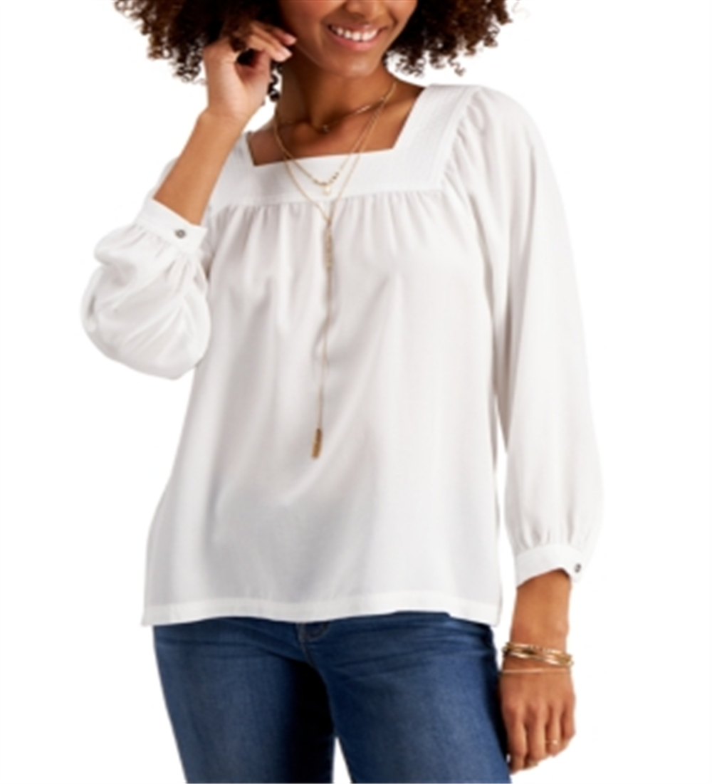 Style & Co Women's Square Neck Top White Size Large