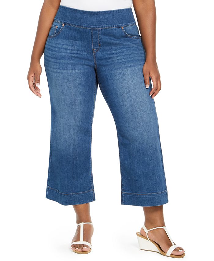 Style & Co Women's Pull on Wide Leg Jeans Blue Size Petite Small