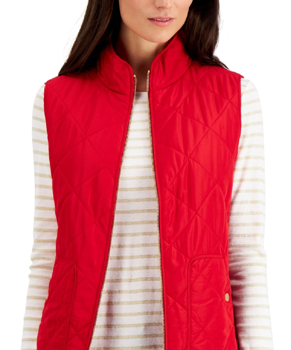 Charter Club Women's Quilted Vest Red Size Petite Small