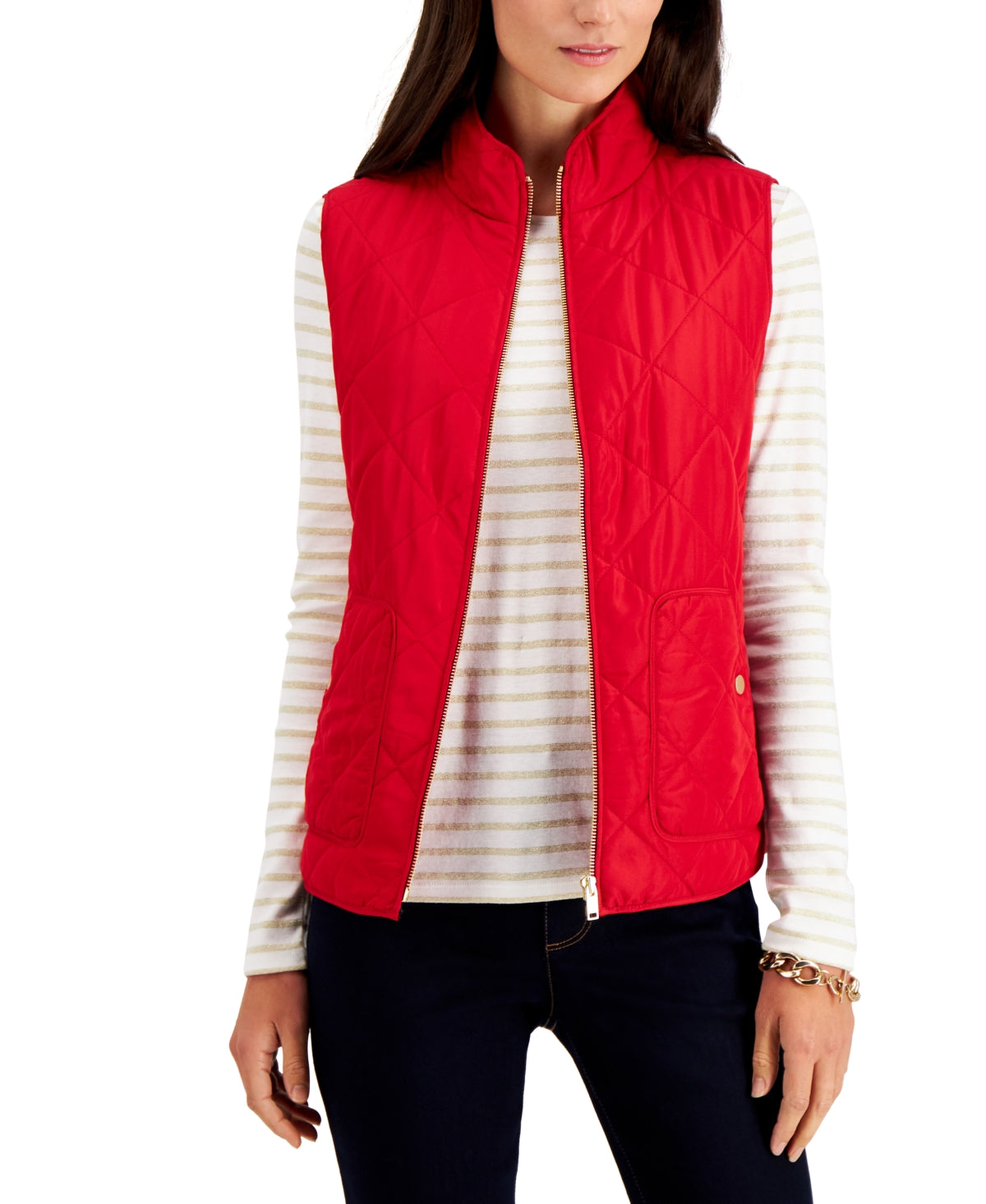 Charter Club Women's Quilted Vest Red Size Petite Small