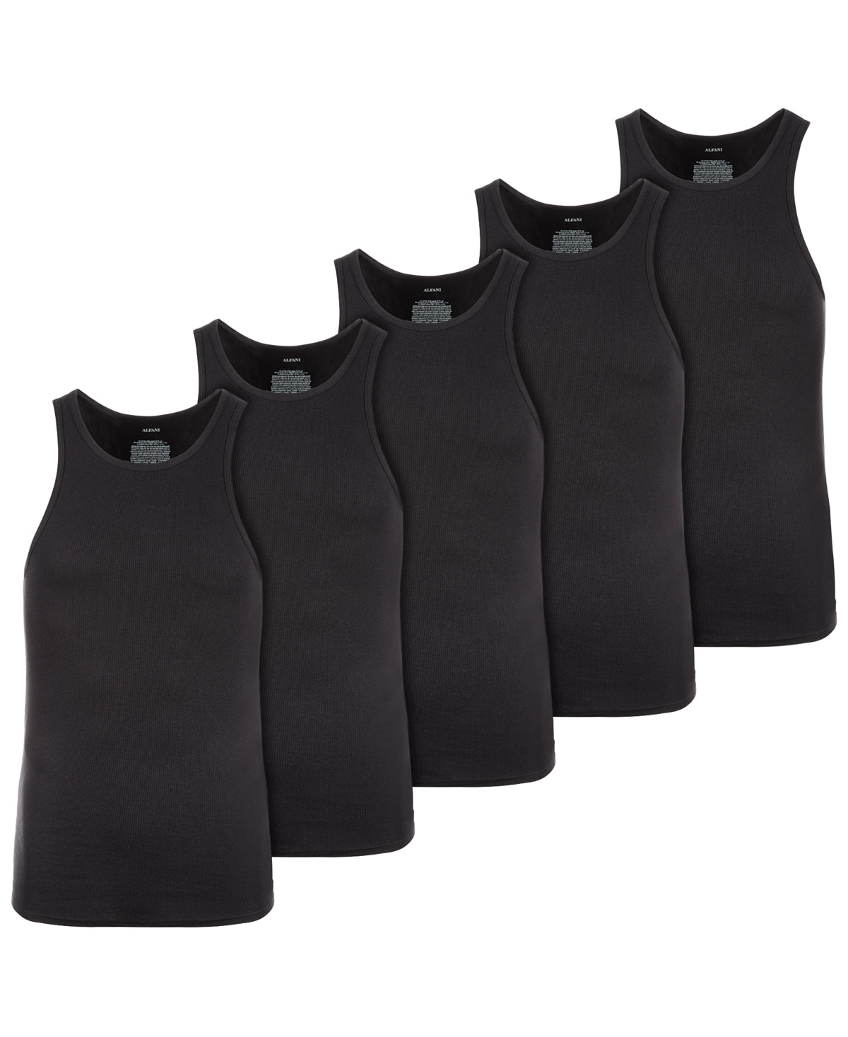 Alfani Men's 5 Pk Moisture Wicking Solid Tanks Black Size Large