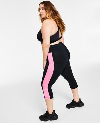 Ideology Women's Stretch Pocketed Color Block Active Wear Capri Leggings Black Size 2X