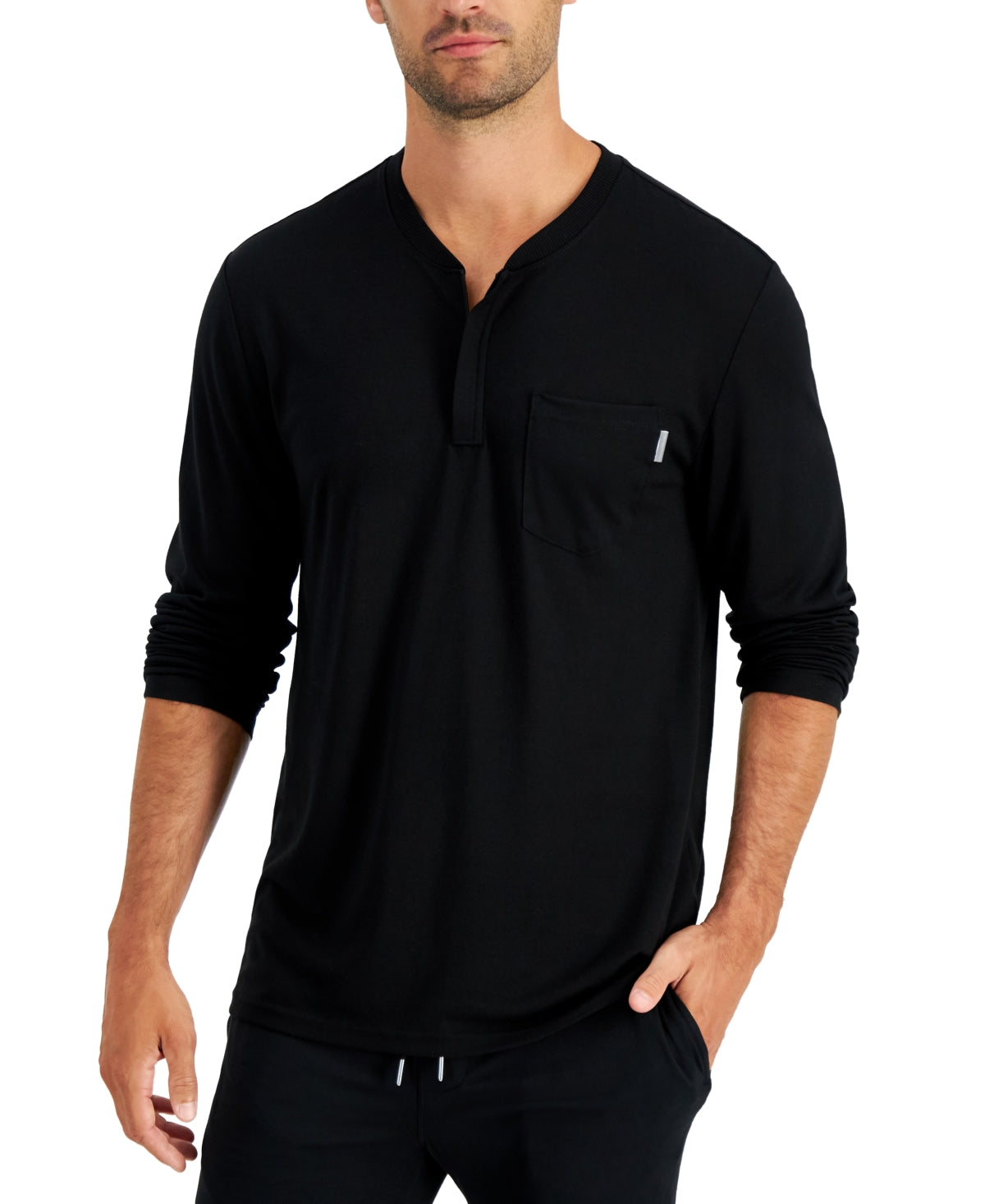 Alfani Men's Quarter Zip Henley Shirt Black Size X-Large
