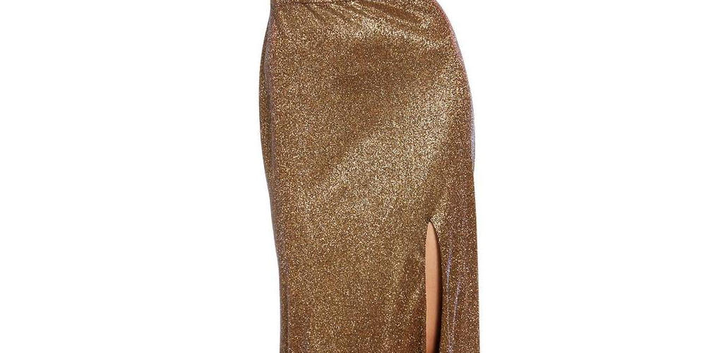 Blondie Nites Women's Front Slit Maxi Evening Dress Yellow Size 0