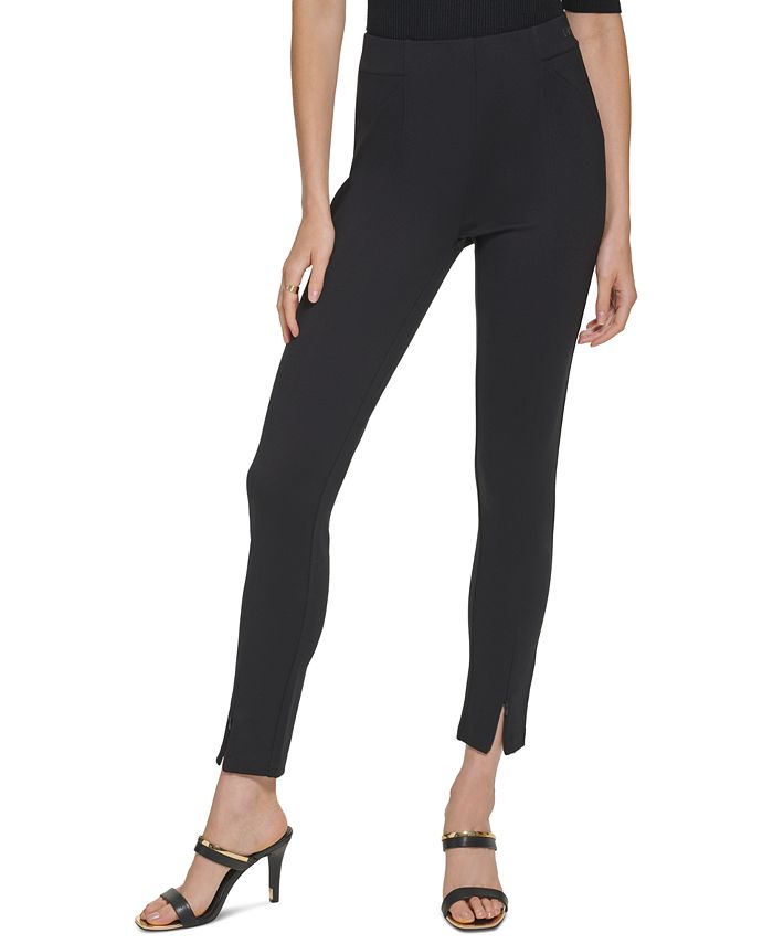 DKNY Women's Front Slip Pull-On Ponte Pants Black Size Medium