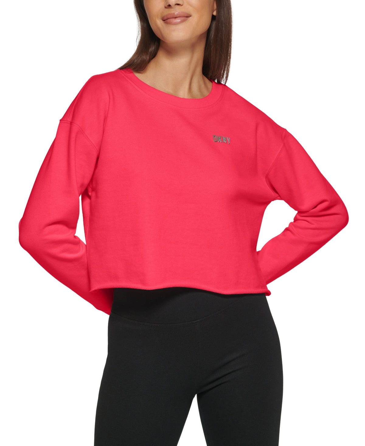 DKNY Women's Metallic Logo Cropped Sweatshirt Pink Size Small