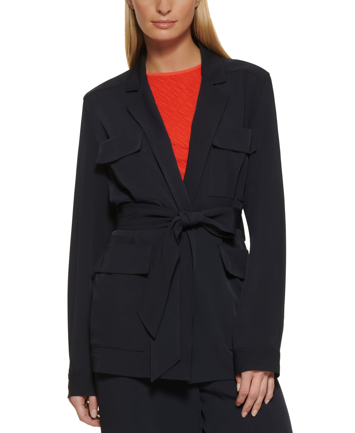 DKNY Women's Utility Belted Blazer Blue Size X-Large