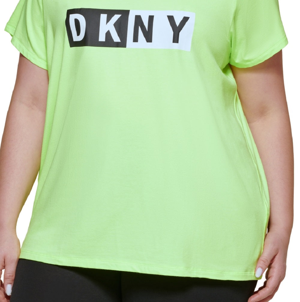 DKNY Women's Two Tone Logo Graphic T-Shirt Yellow Size 3X