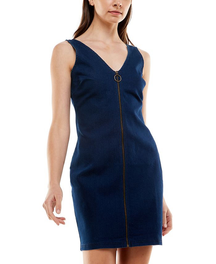 Derek Heart Junior's Zip Front Denim Dress Blue Size Small