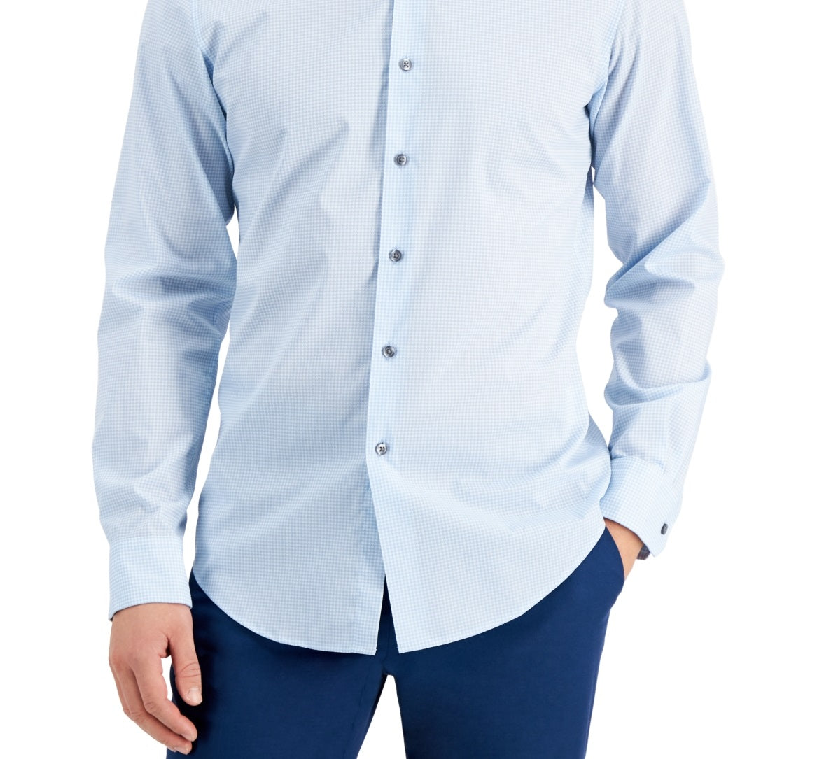 Alfani Men's Slim Fit Houndstooth Dress Shirt Blue