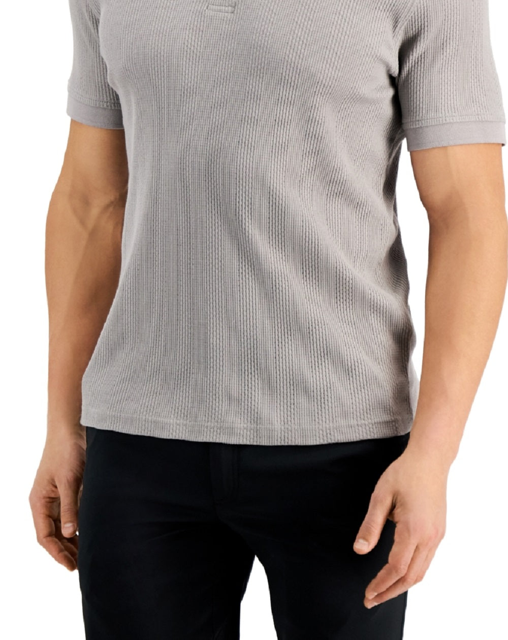 Alfani Men's Stretch Textured Stripe Jacquard Polo Shirt Gray Size Large