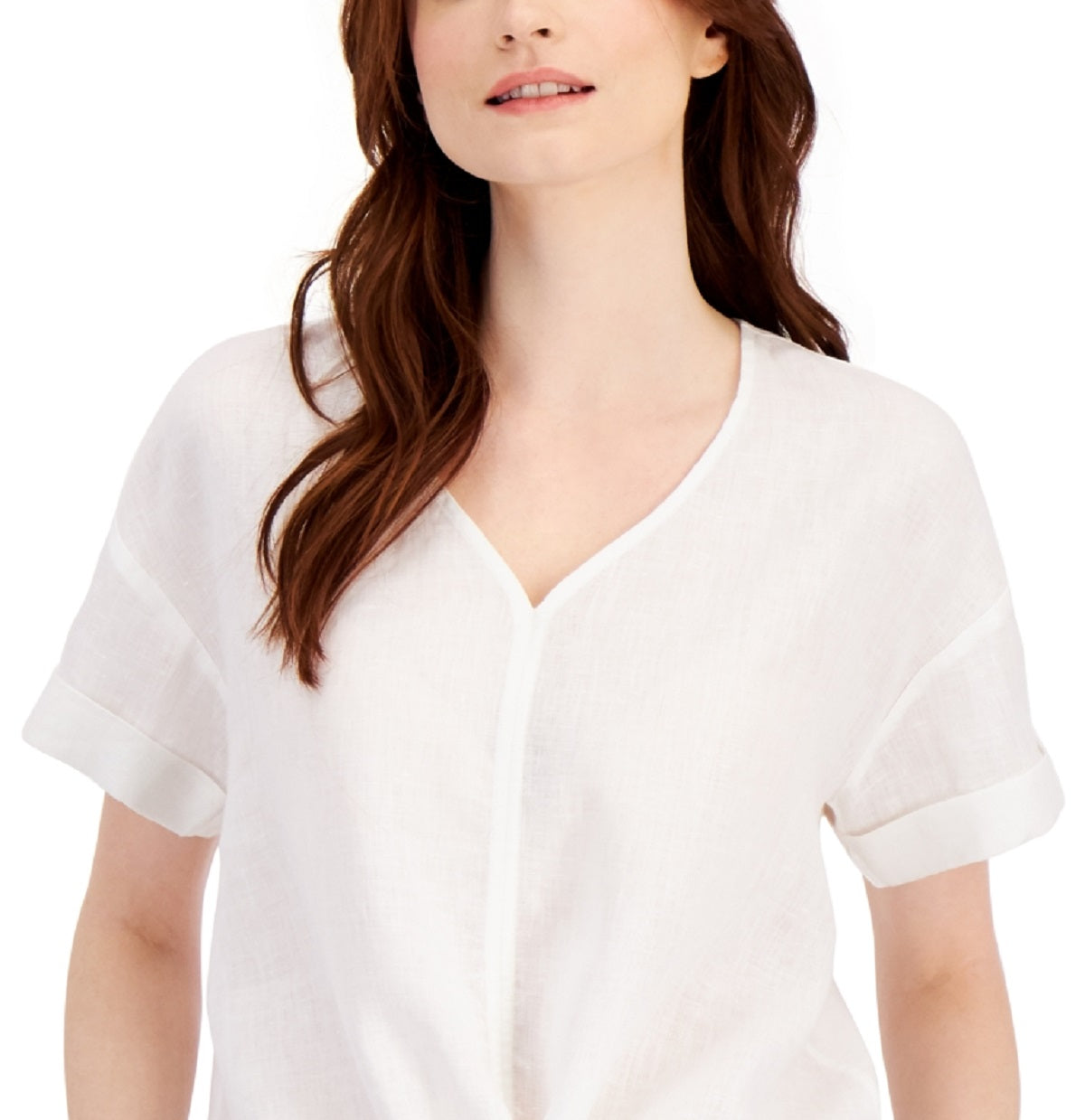 Charter Club Women's Linen Tie Front Top White Size XX-Large