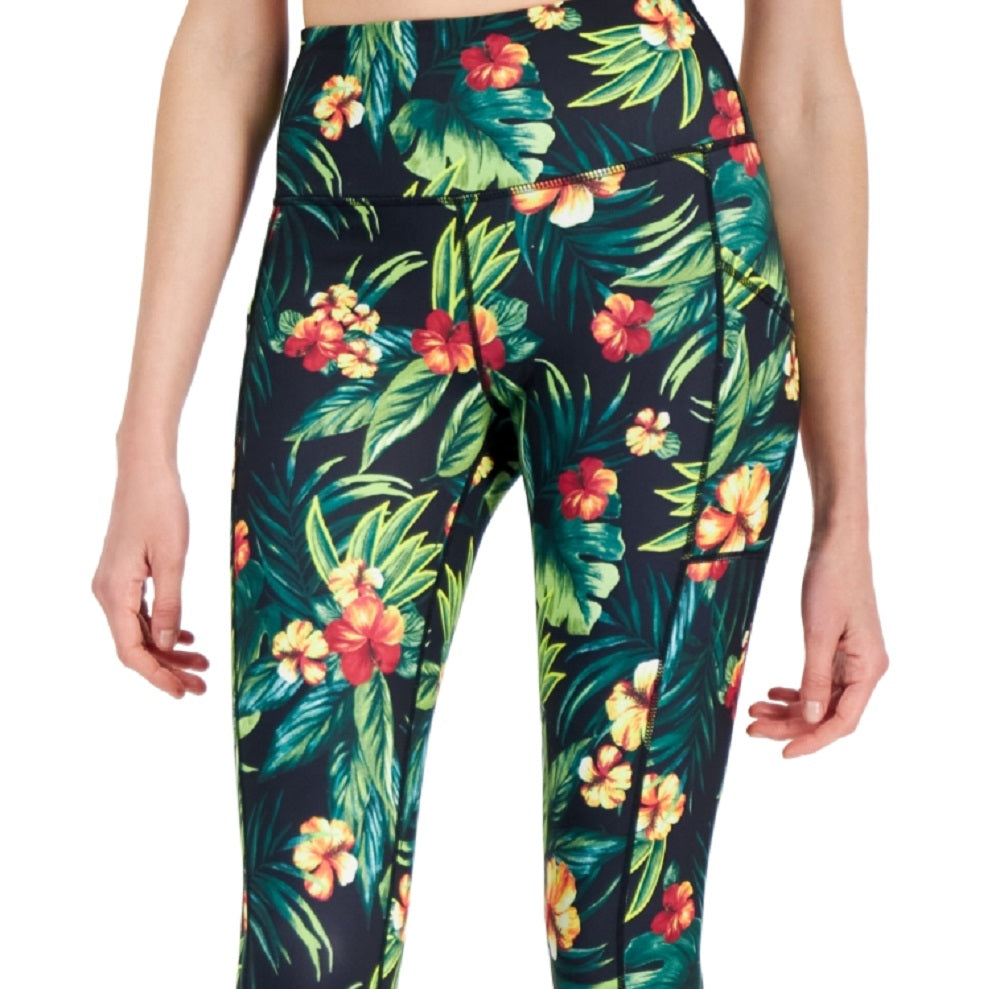 ID Ideology Women's Tropical Side Pocket Cropped Leggings Black Size X-Large