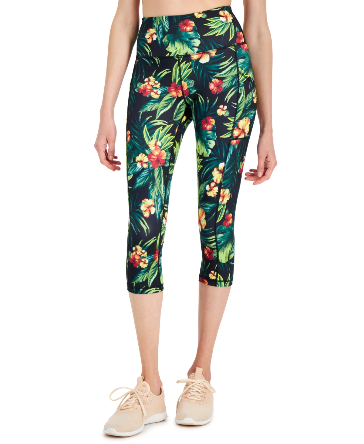 ID Ideology Women's Tropical Side Pocket Cropped Leggings Black Size X-Large