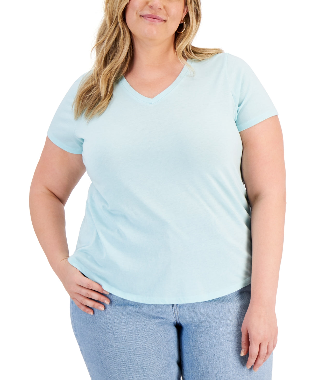 Style & Co Women's Solid Burnout T-Shirt Blue Size 3X