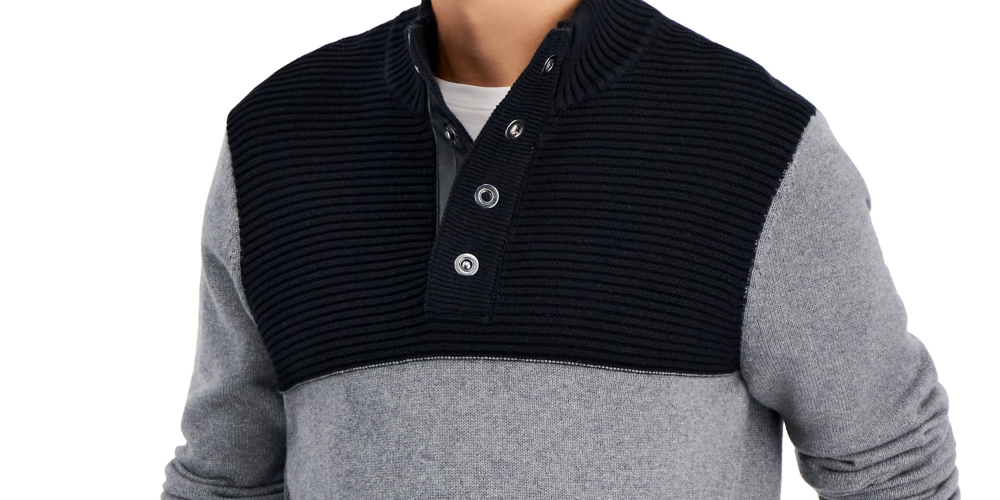 INC International Concepts Men's Colorblocked Mock Neck Sweater Gray Size Medium