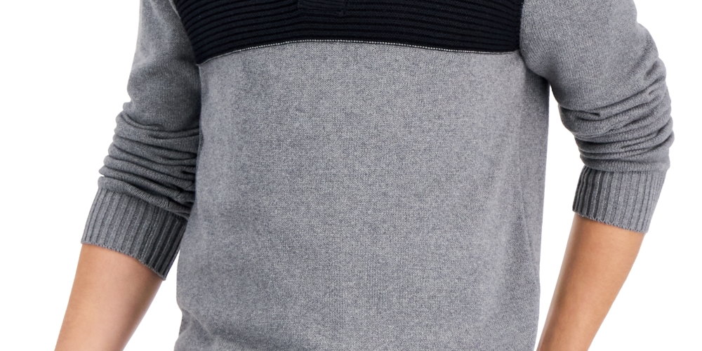 INC International Concepts Men's Colorblocked Mock Neck Sweater Gray Size Medium