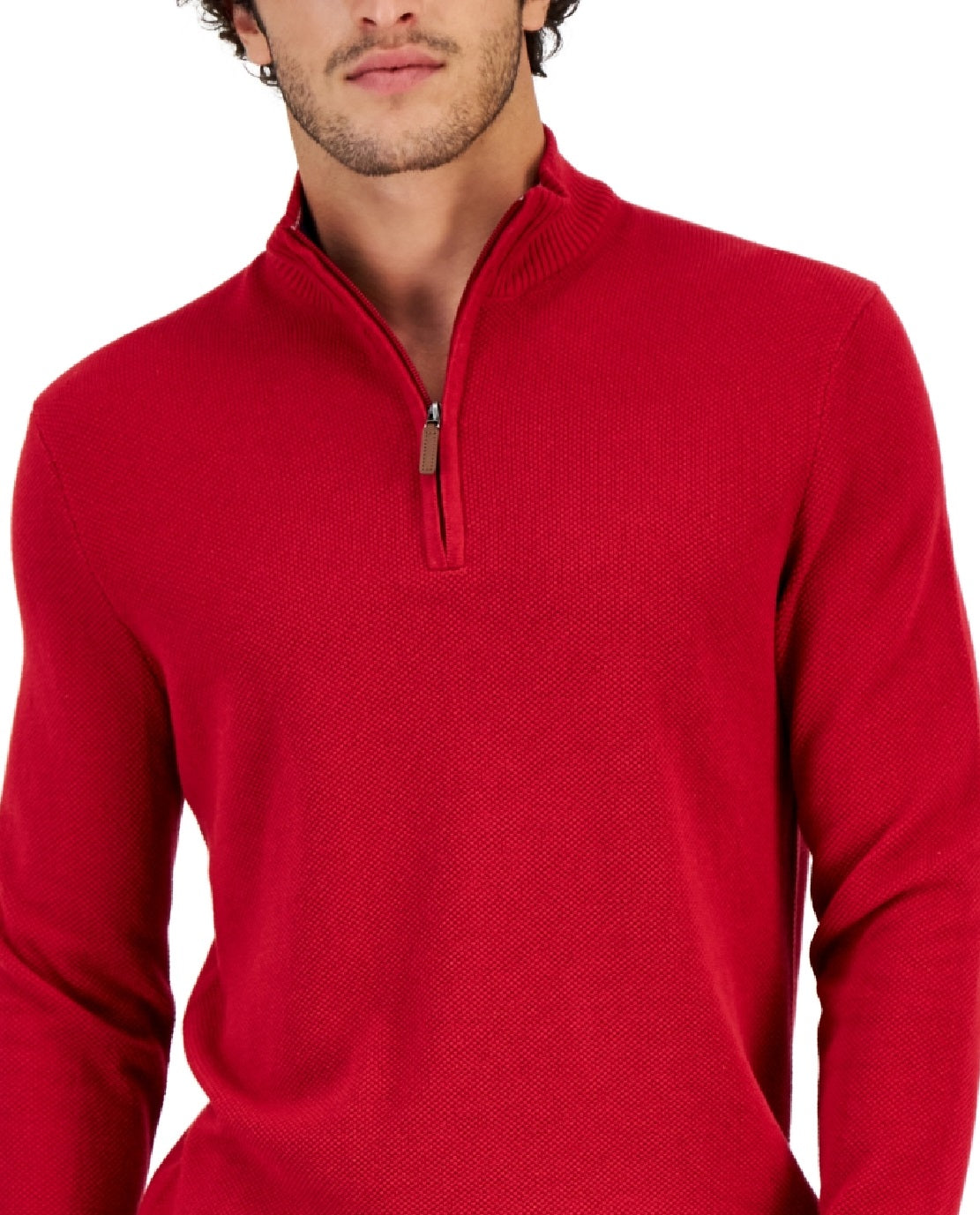 Club Room Men's Quarter Zip Textured Cotton Sweater Red Size Small