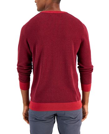 Club Room Men's Two Tone Crewneck Sweater Red Size X-Large