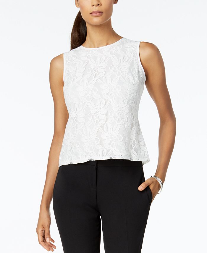 Kasper Women's Lace Shell Top White Size Petite Medium