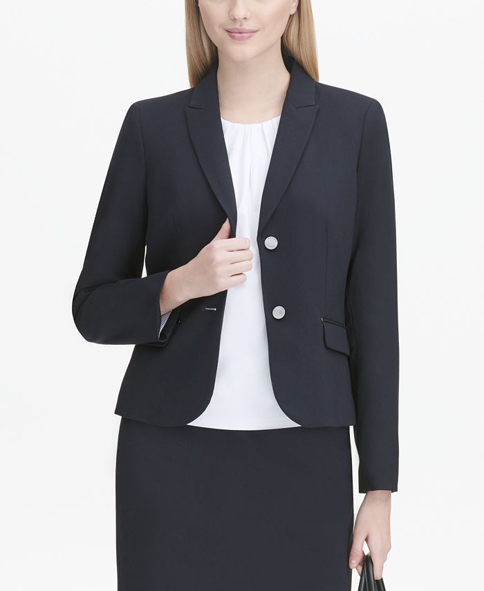 Calvin Klein Women's Flap Pocket Two Button Blazer Blue Size 10