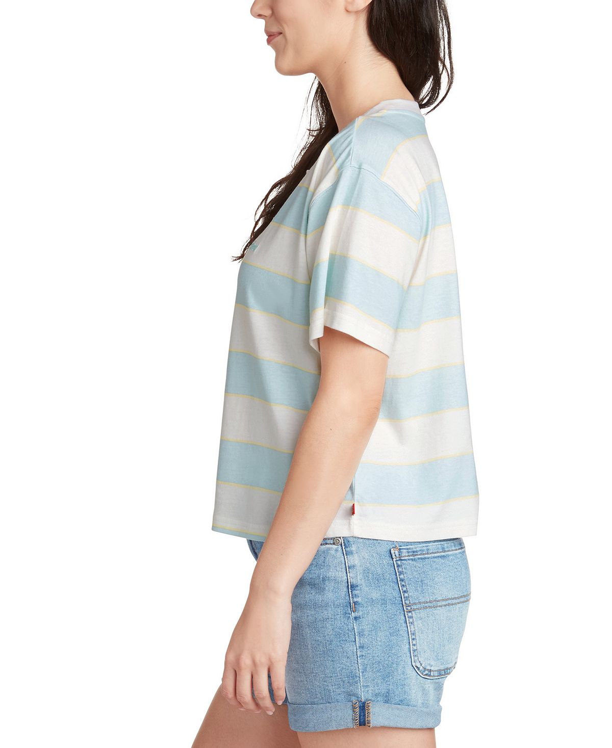 Dickies Women's Ribbed Striped Short Sleeve Crew Neck T-Shirt Blue Size Large
