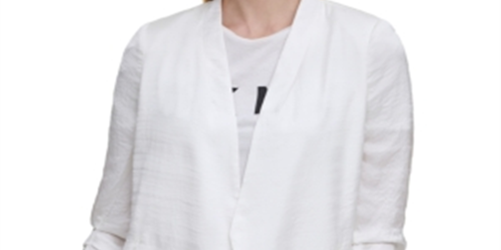 DKNY Women's Solid Scrunch Sleeve Collarless Blazer White Size Small