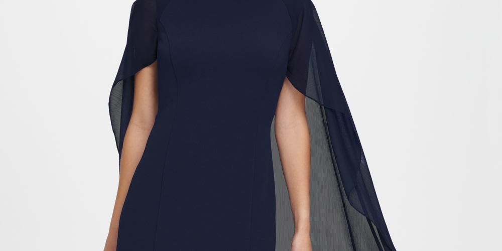 DKNY Women's Sheath With Chiffon Split Sleeves Blue Size 6