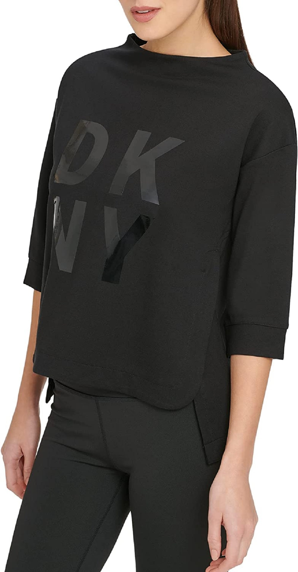 DKNY Women's Techno Knit Stacked Logo Sweatshirt Black Size Small
