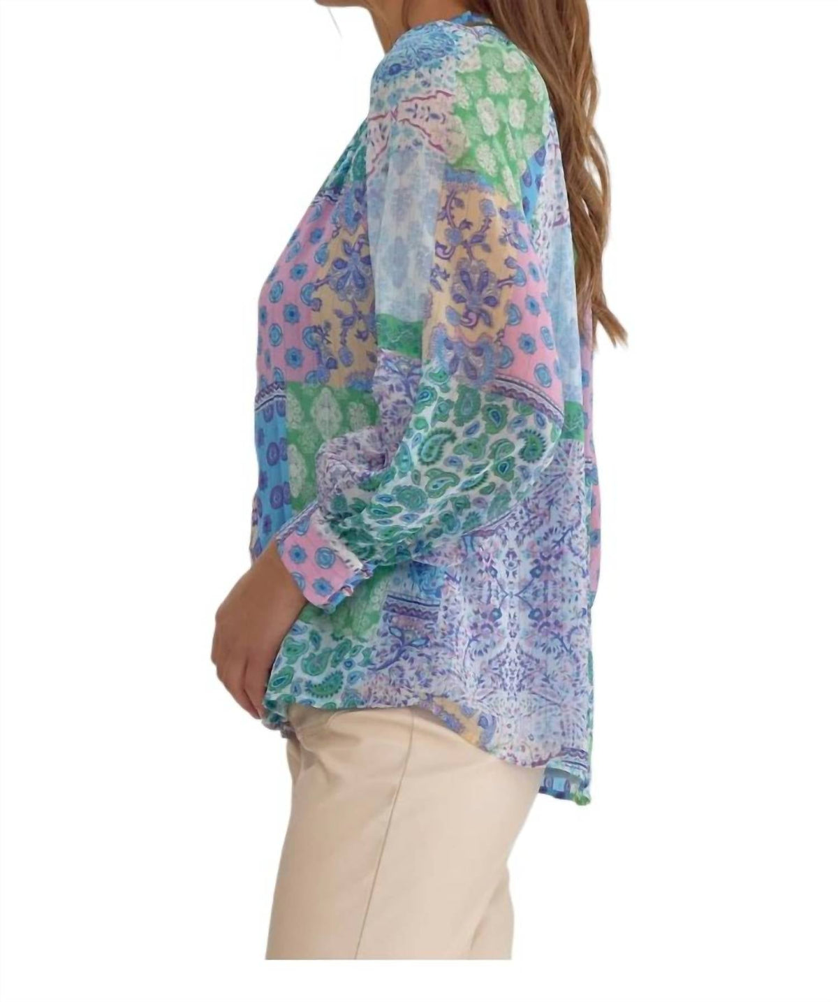 Entro - Patchwork Print Long Sleeve Blouse
