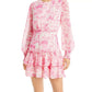 Aqua Women's Toile Printed Ruffled Mini Dress Pink Size Small