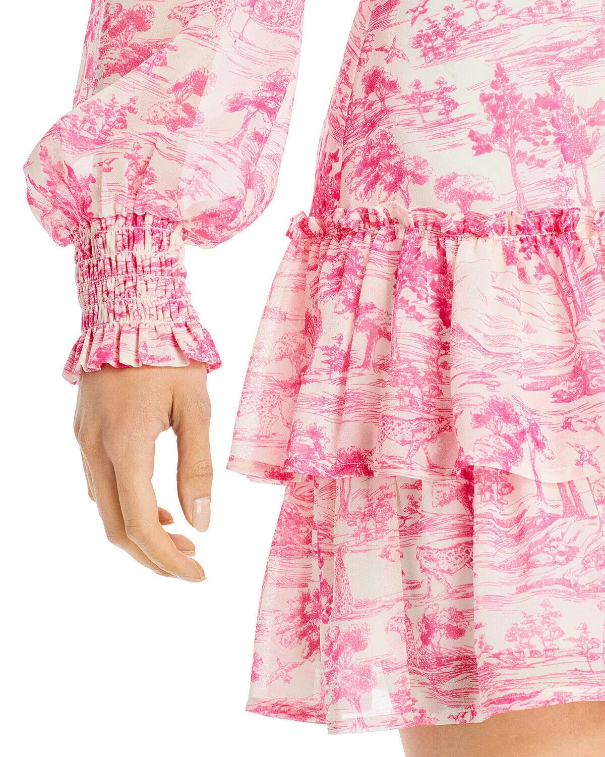 Aqua Women's Toile Printed Ruffled Mini Dress Pink Size Small