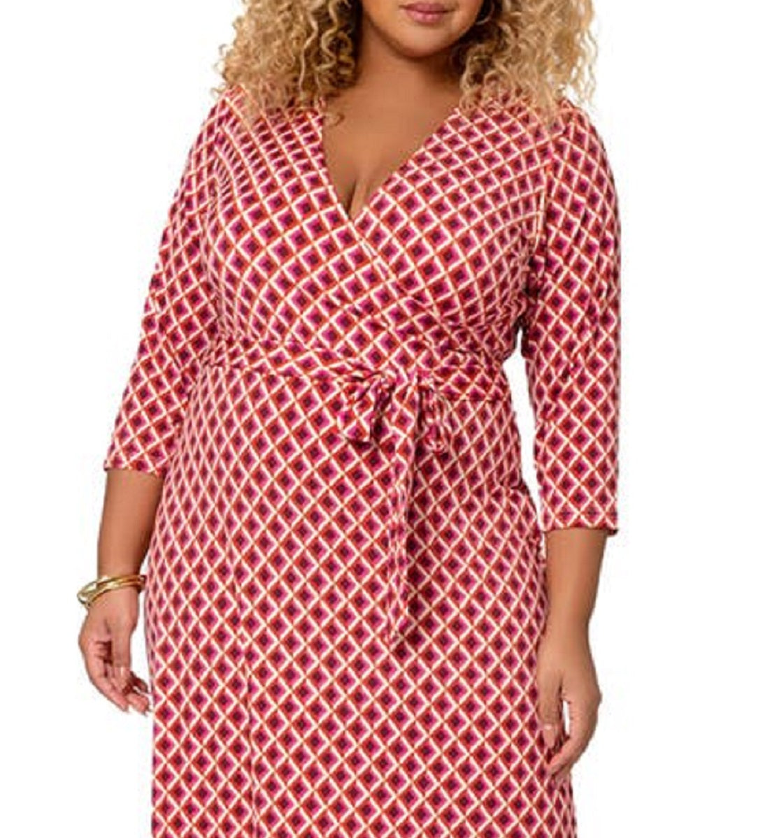 Leota Women's Three Quarter Sleeve Wrap Dress Pink Size 3X