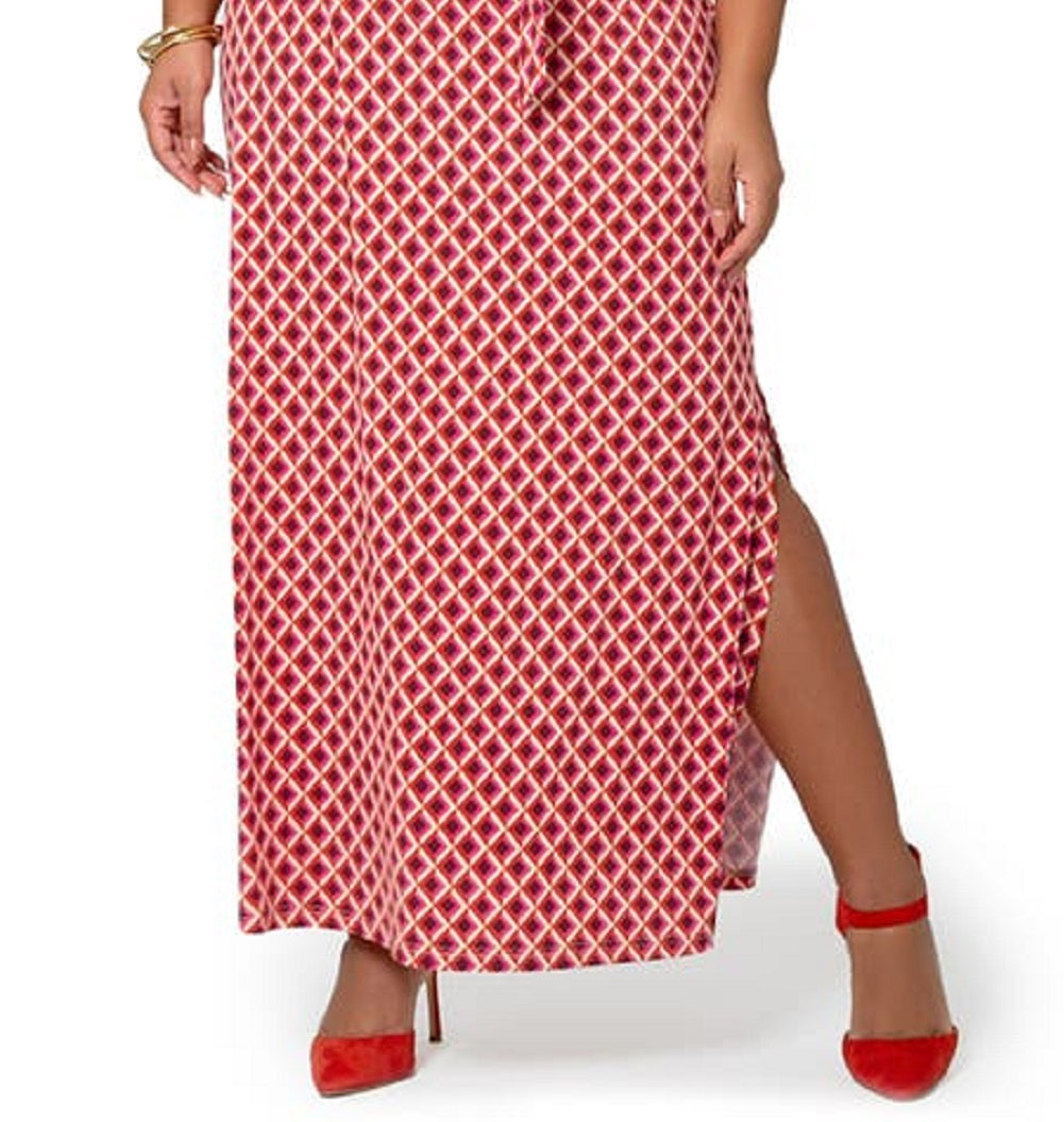 Leota Women's Three Quarter Sleeve Wrap Dress Pink Size 3X