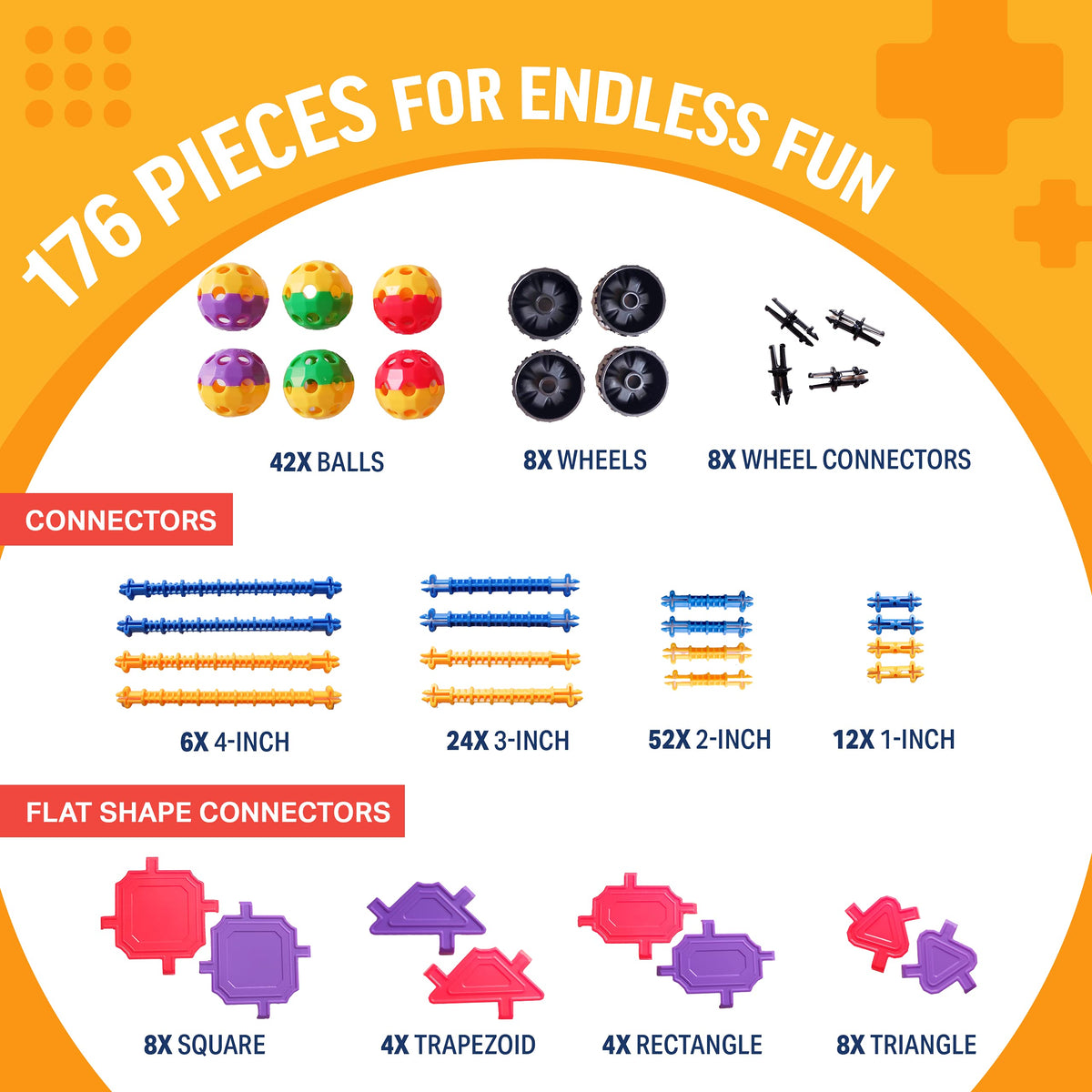 Educational Building Blocks Kit - 176 Pieces  (Ages 4-8)