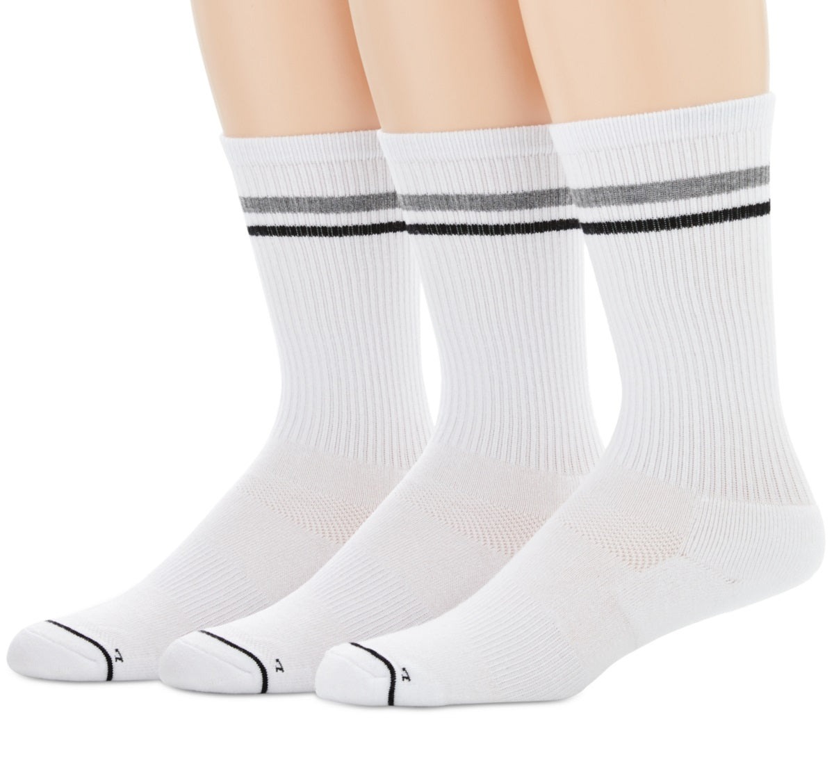 Perry Ellis Men's Retro Stripe Crew Pack Of 3 Socks White Size Regular