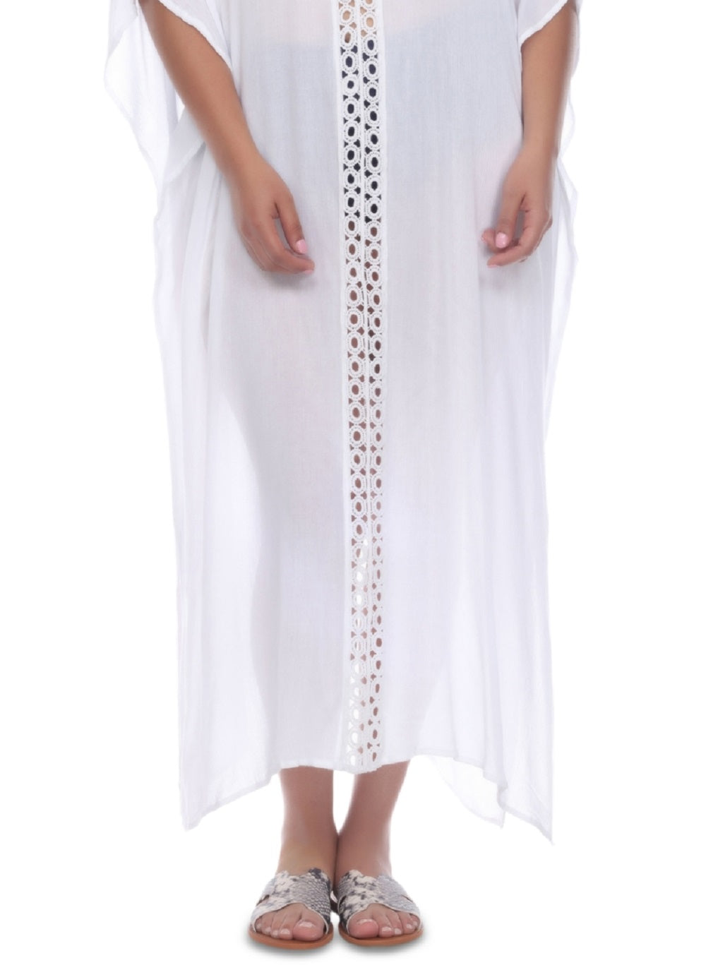 Raviya Women's Crochet Trimmed Maxi Dress Cover Up Swimsuit White Size 3X