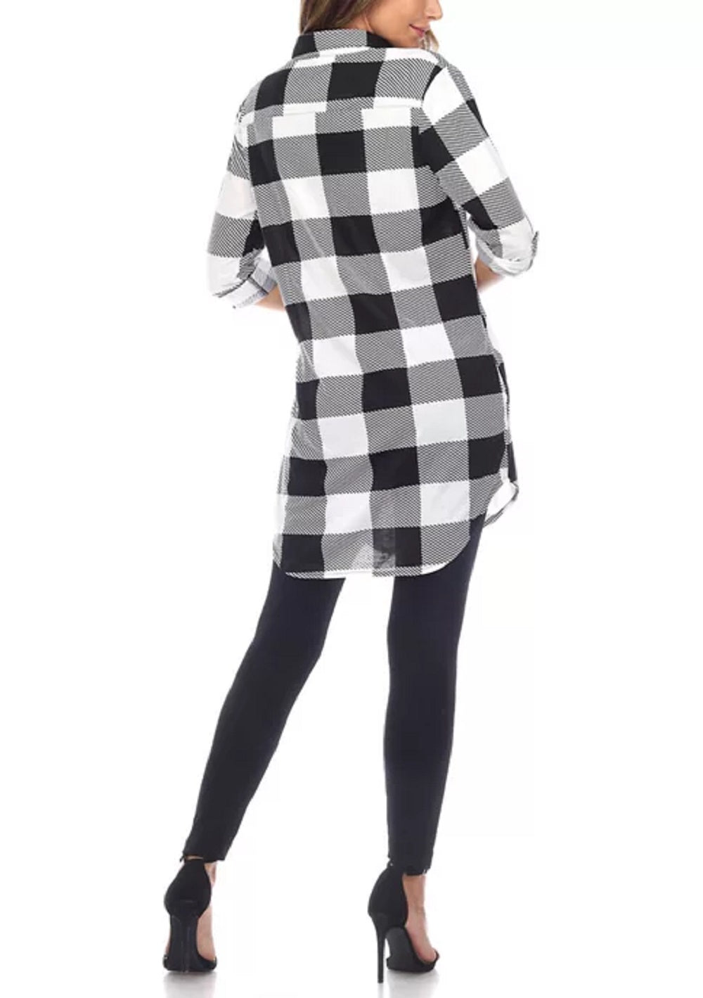 White Mark Women's Plaid Tunic Shirt Black Size Large