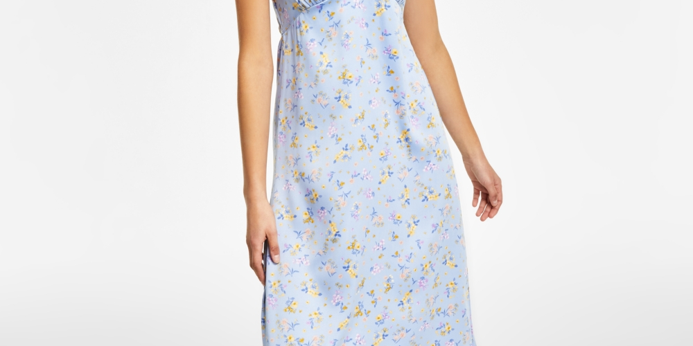 Hippie Rose Junior's V Neck Fit & Flare Midi Dress Blue Size Large