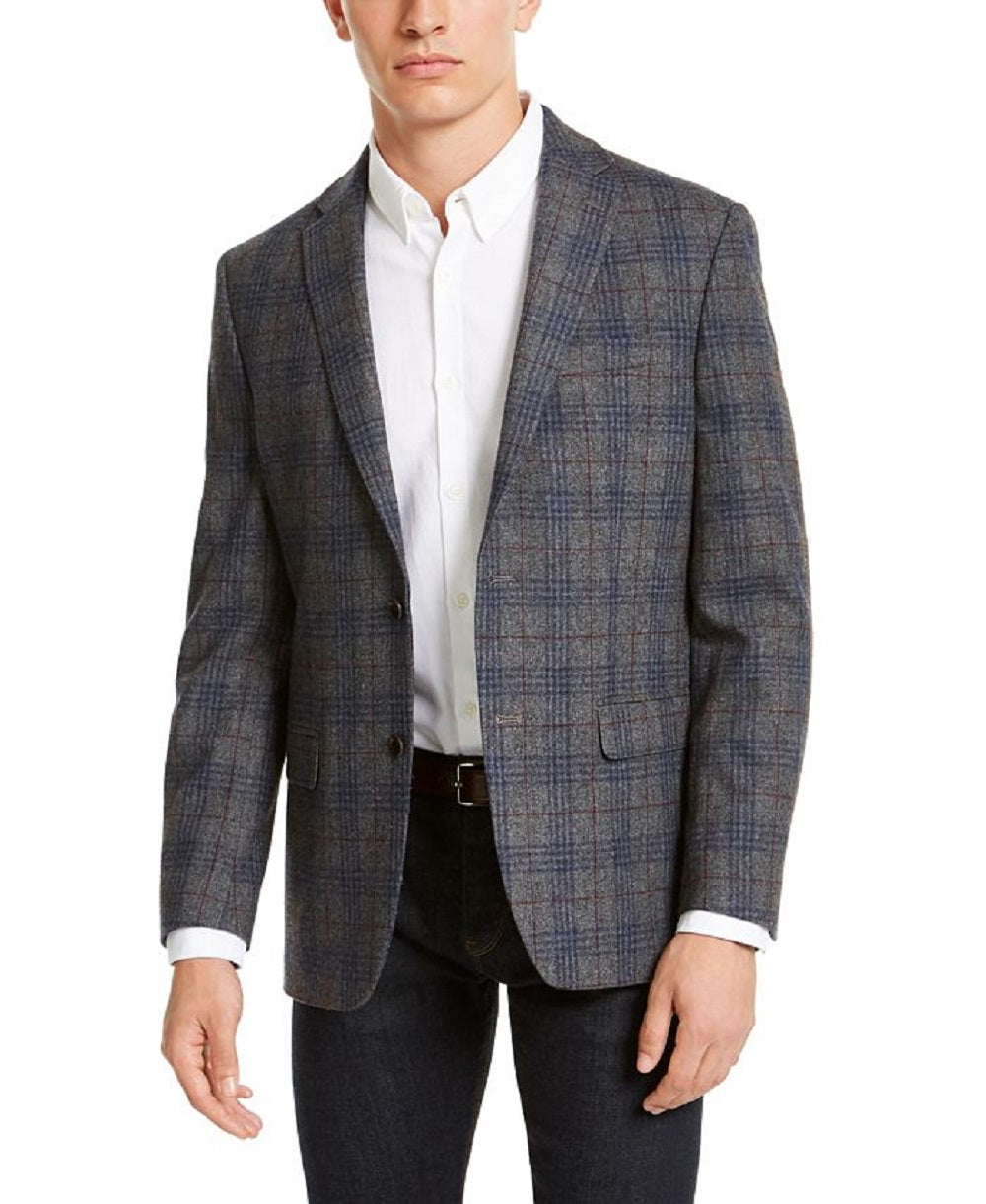 Tommy Hilfiger Men's Modern Fit Thflex Stretch Plaid Sport Coat Gray Size 46