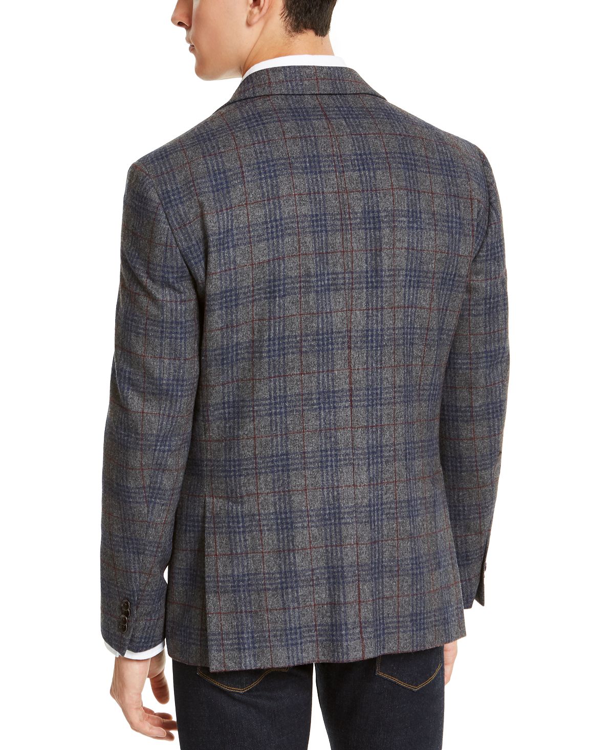 Tommy Hilfiger Men's Modern Fit Thflex Stretch Plaid Sport Coat Gray Size 46