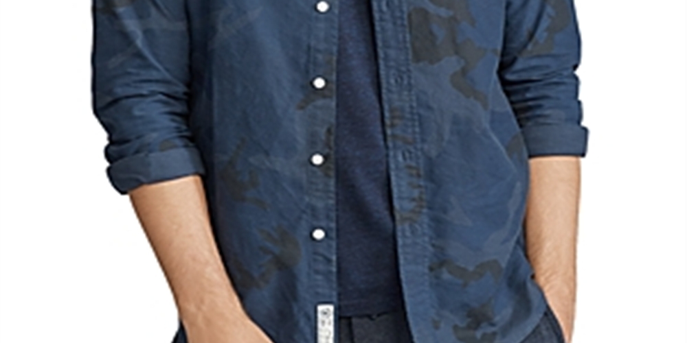 Ralph Lauren Men's Camouflage Button Down Casual Shirt Blue Size Large