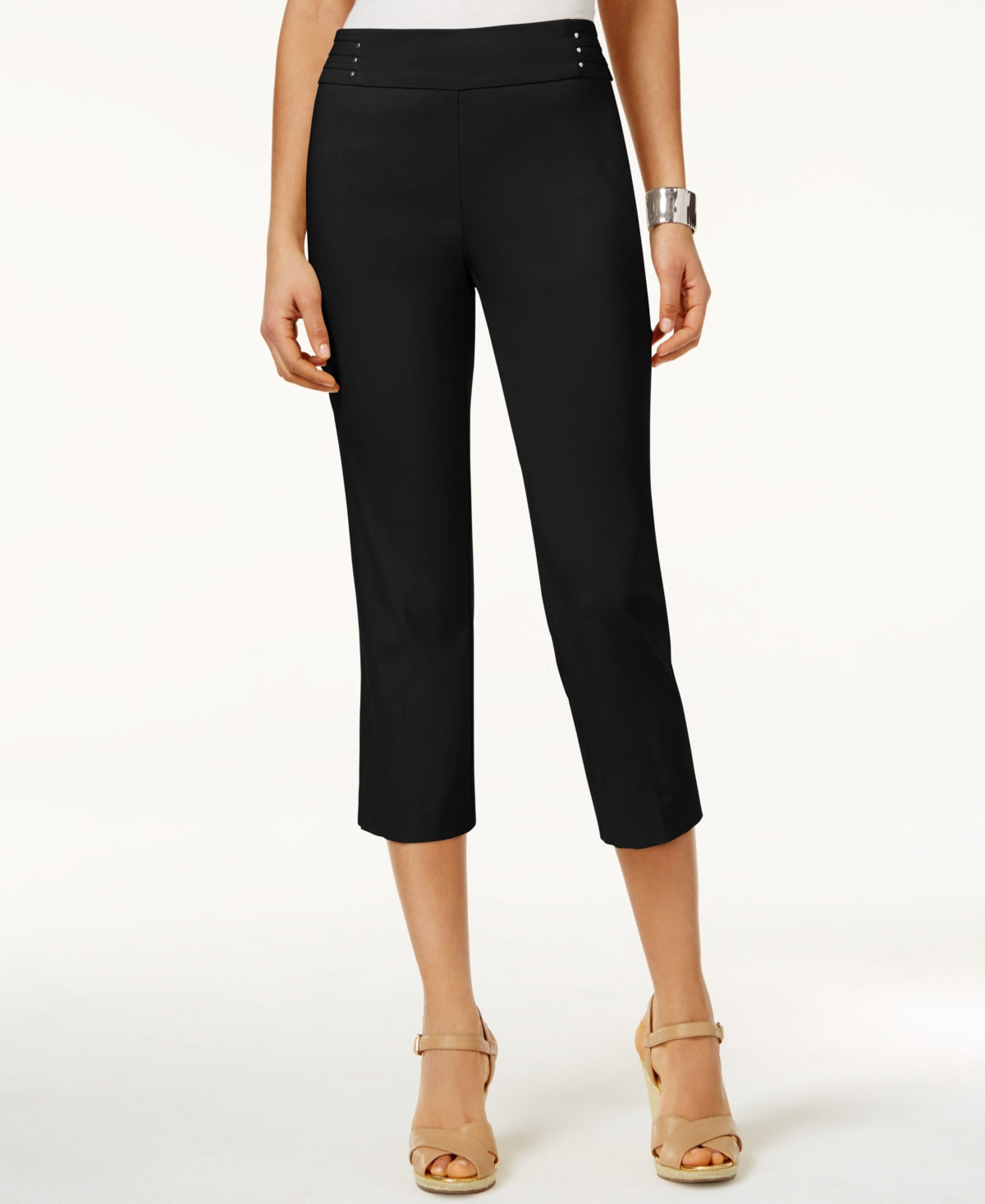 JM Collection Women's Embellished Pull On Capri Pants Black Size Large