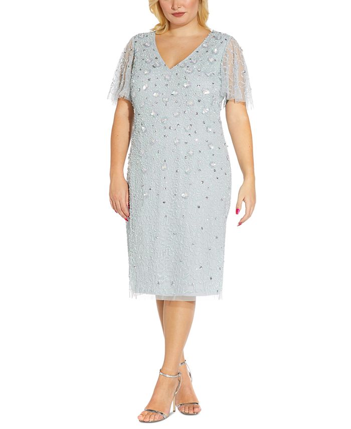 Adrianna Papell Women's Beaded Sequined Dress Blue Size 20W