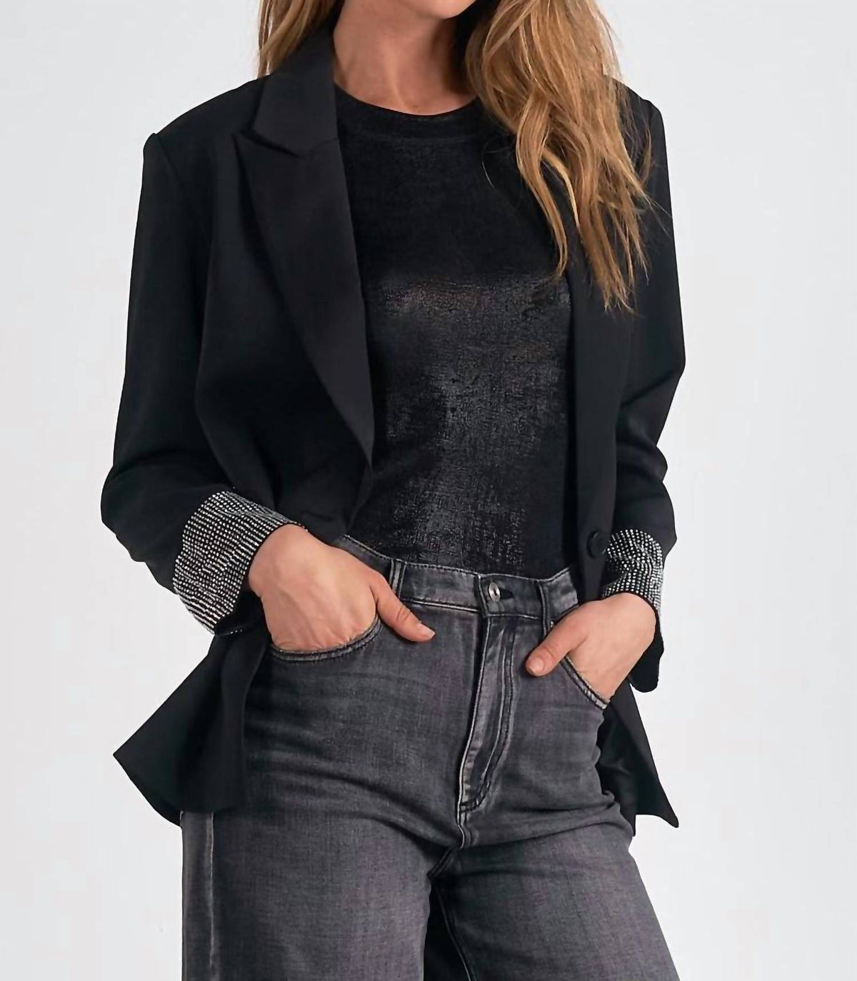 Elan - Rhinestone Cuff Blazer