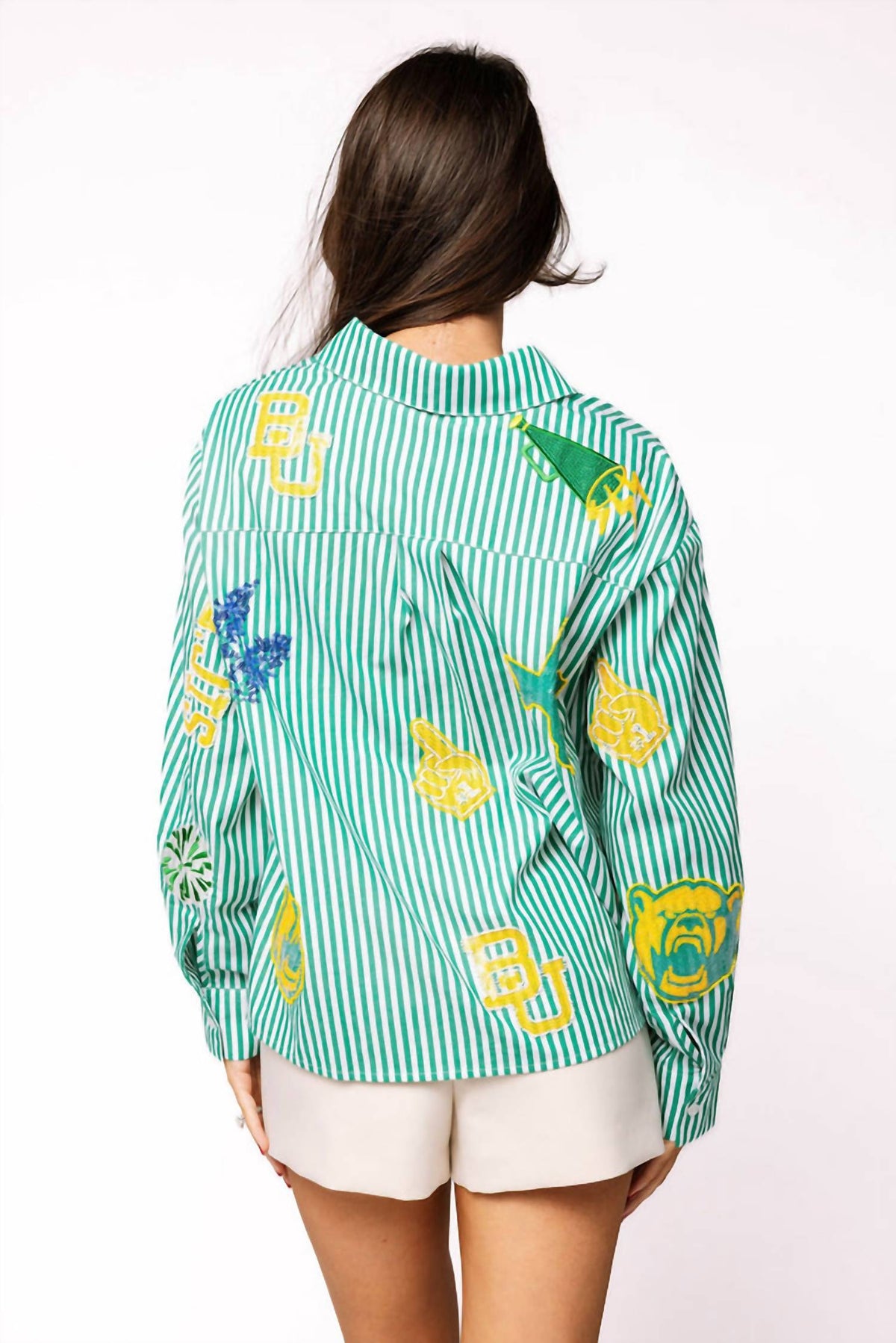 Queen Of Sparkles - Licensed Baylor Mini Icon Striped Button Down Top