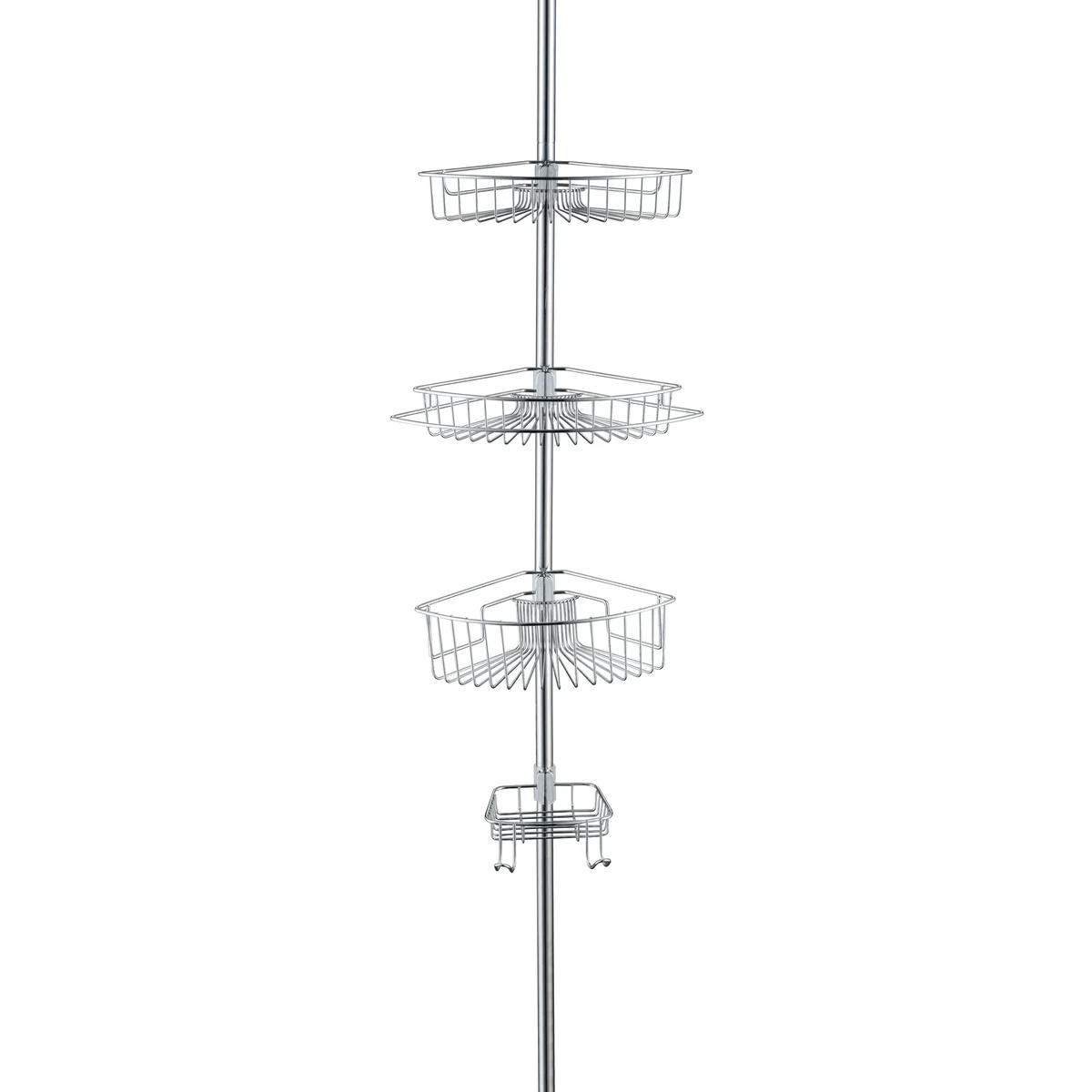 4 Tier Rustproof Shower Caddy Corner Organizer With Adjustable Shelves and Tension Pole